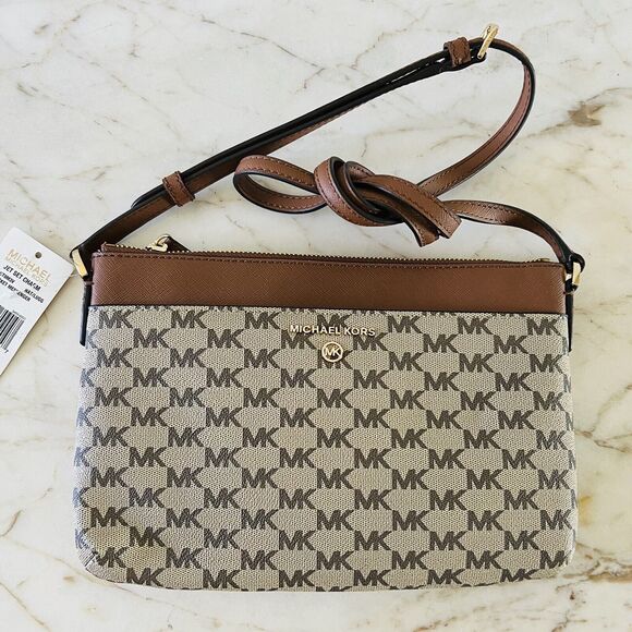 MICHAEL KORS Jet Set Charm Natural Luggage Pocket Zip Messenger Crossbody Bag - Picture 1 of 8